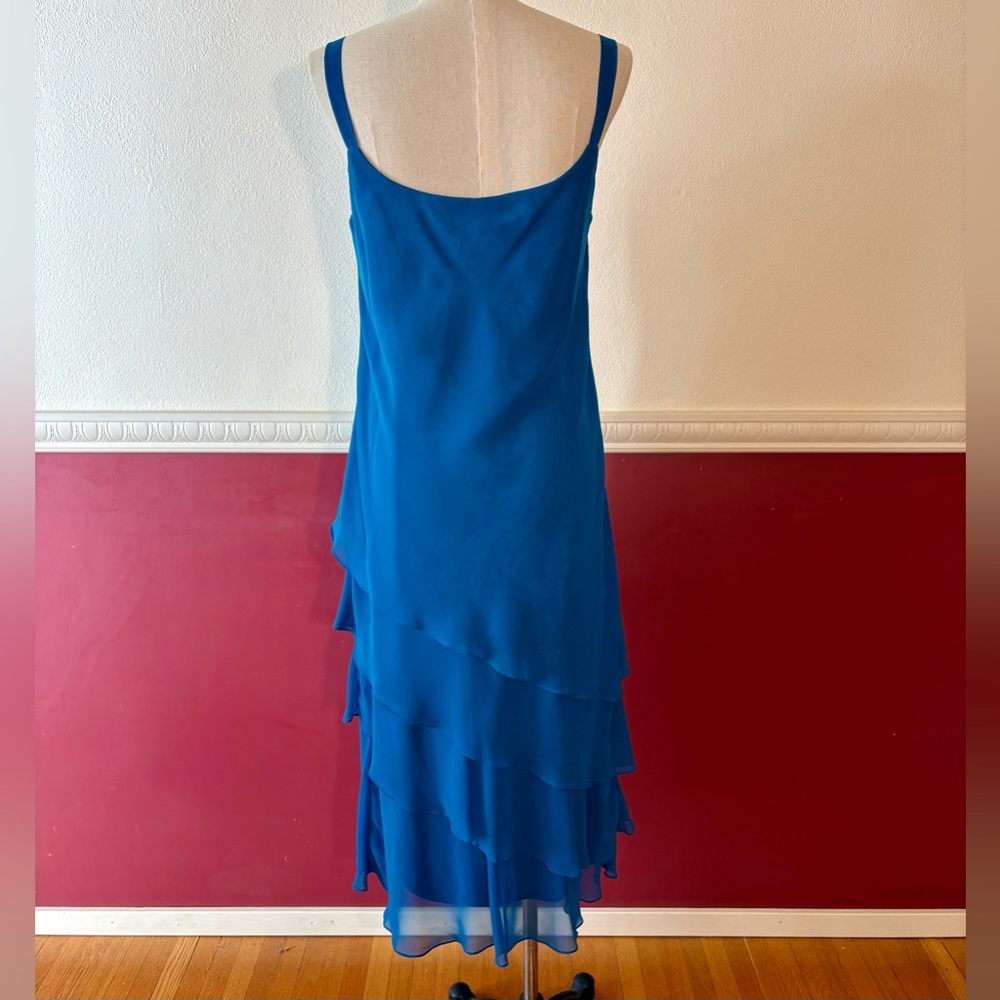 Vintage Cattiva tiered chiffon 2-piece bateau neck dress in teal blue - Picture 11 of 15
